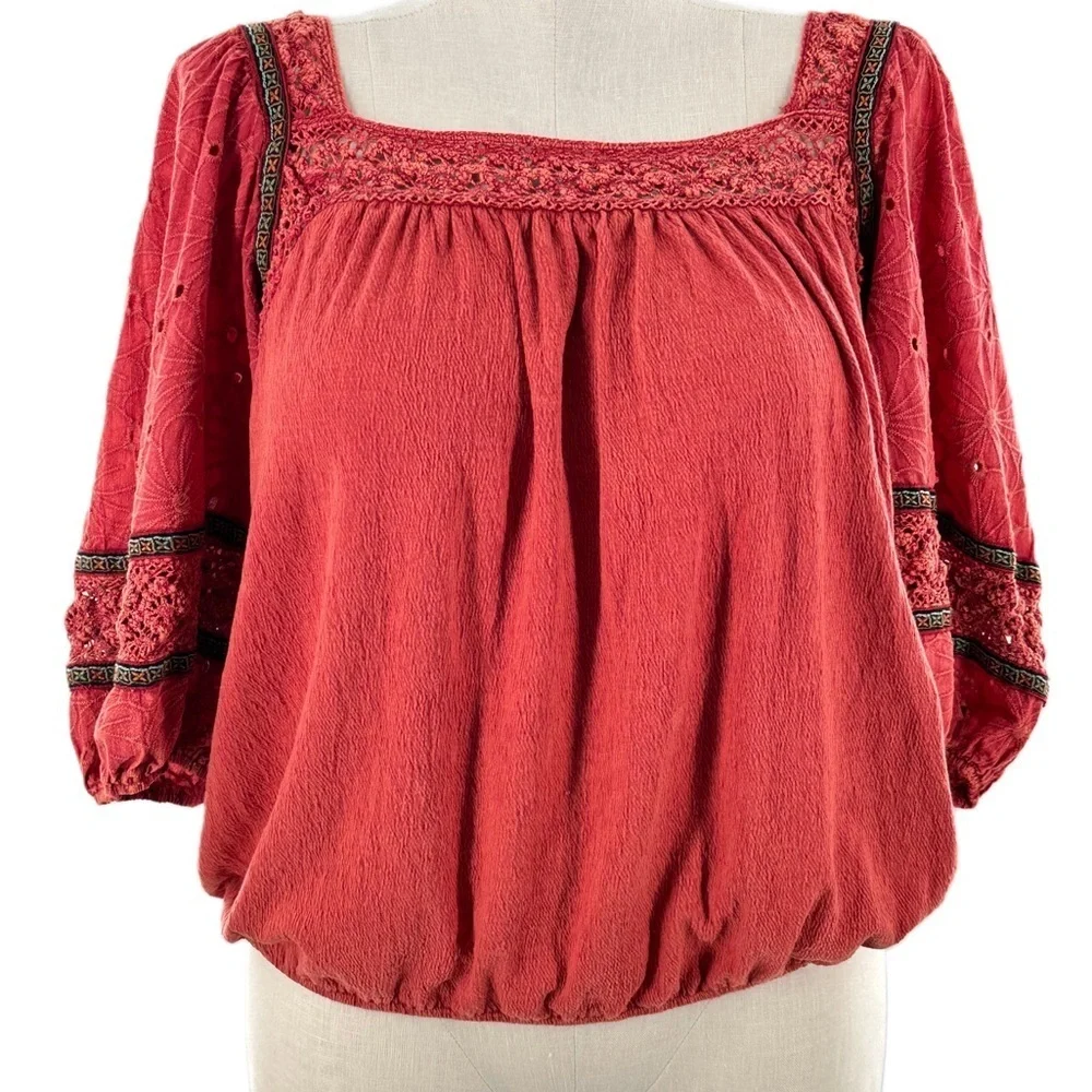 gimmick top size XXL red boho bohemian peasant fairycore renaissance Renfaire